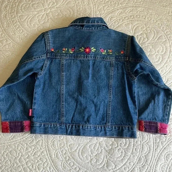 Floral Embroidered Girl’s Jeans  Denim Snap Jacket + Cotton Dress Size 6 Set - Picture 4 of 16